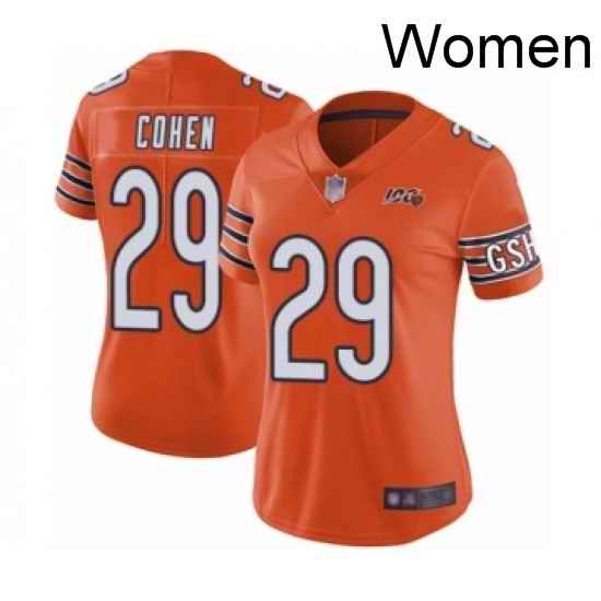 Womens Chicago Bears 29 Tarik Cohen Orange Alternate 100th Season Limited Football Jersey